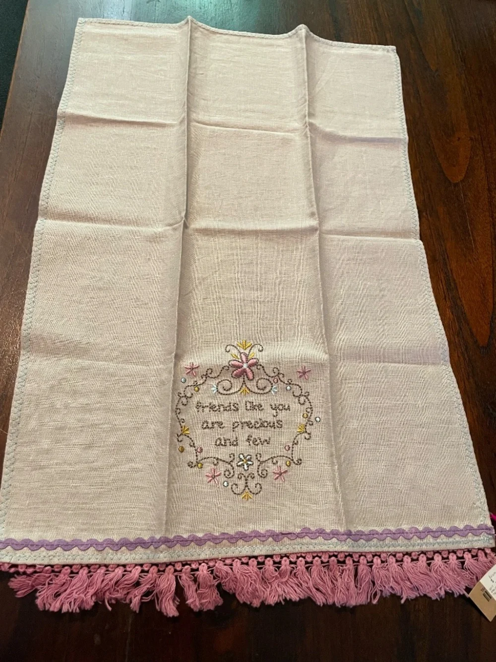 Natural Life Embroidered Linen Hand Towel